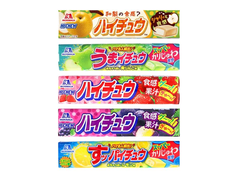 P.D.C Hi Chew front packaging showing five-flavor assortment and pouch benefits