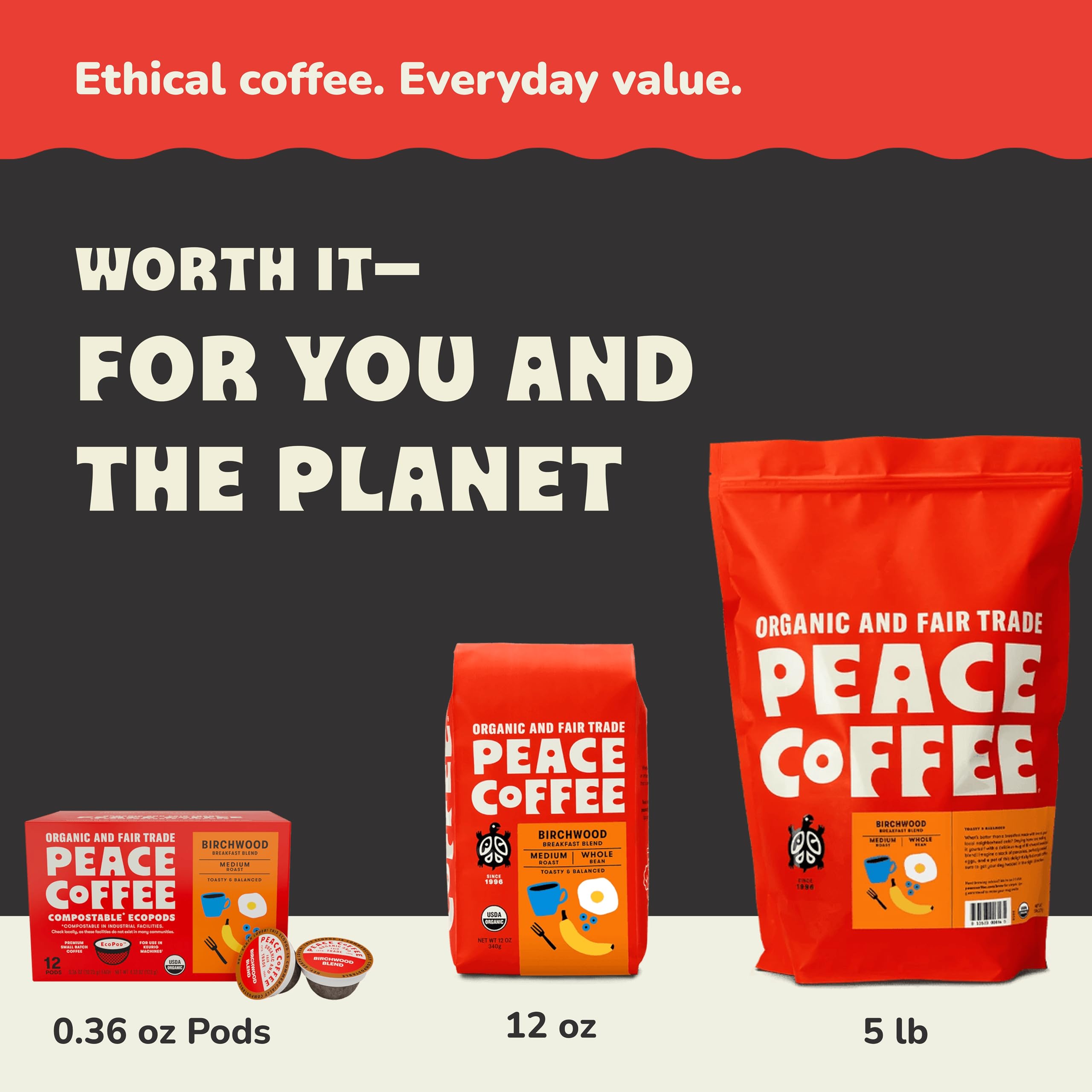 Peace Coffee poured cup steaming with aroma showing comforting flavors and smooth finish