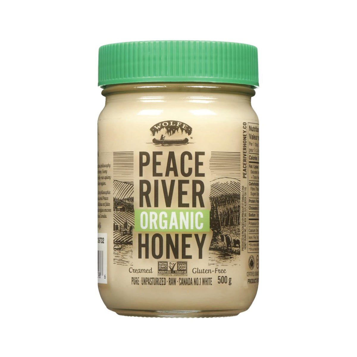 Peace River jar front label showing 16oz glass and organic badge, clear branding benefit