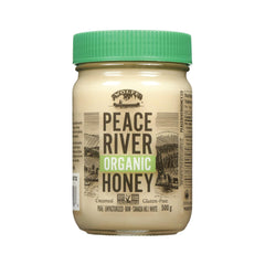 Peace River jar front label showing 16oz glass and organic badge, clear branding benefit