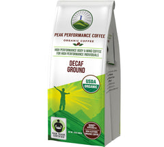 Peak Performance front packaging showing brand and medium roast, highlights ethical sourcing