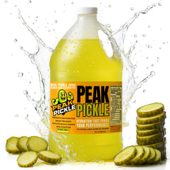 Peak Pickle gallon bottle front view showing brand and benefits