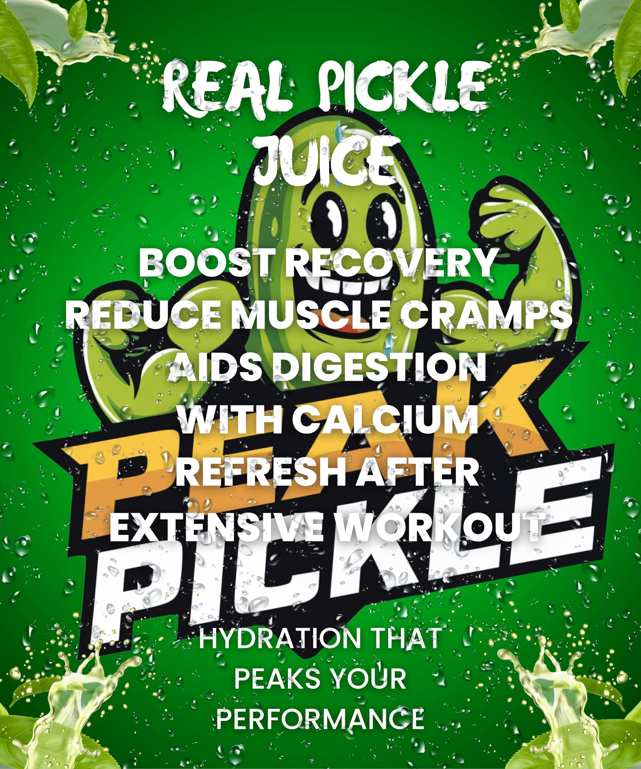 Peak Pickle gallon next to water bottle for size and serving scale