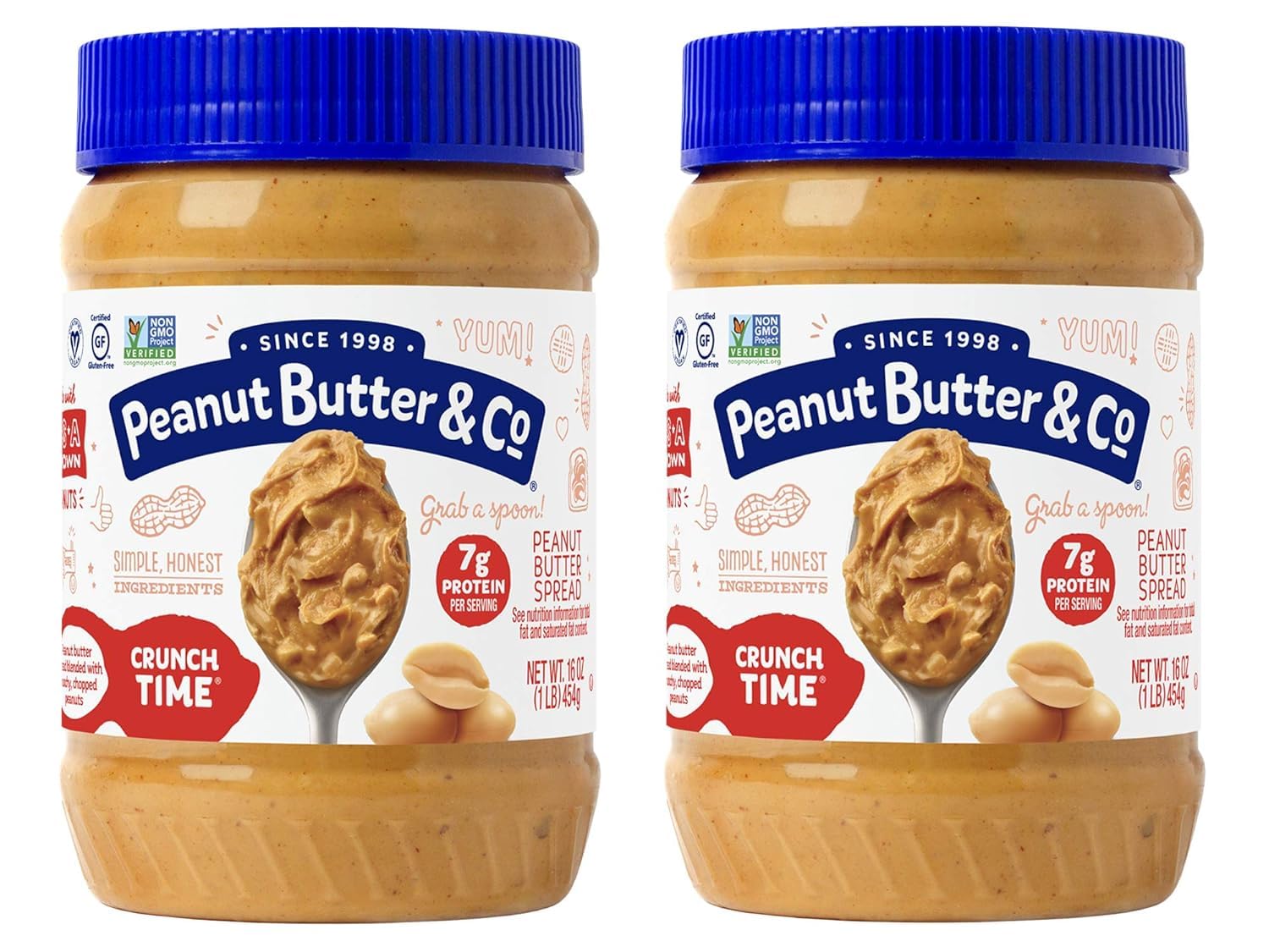 Peanut Butter & Co. front packaging showing two 16 oz jars and brand