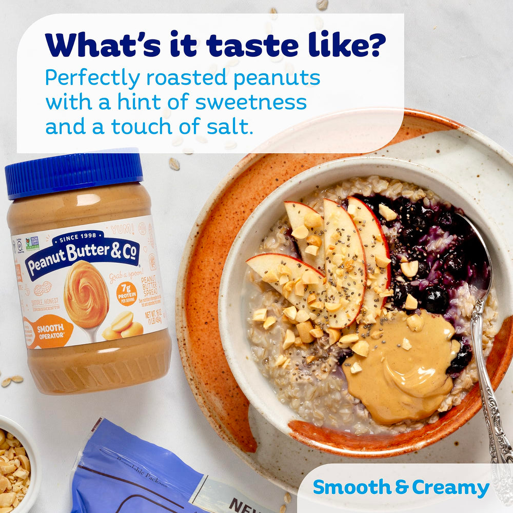 Peanut Butter & Co. open jar with spoon showing ready-to-eat convenience