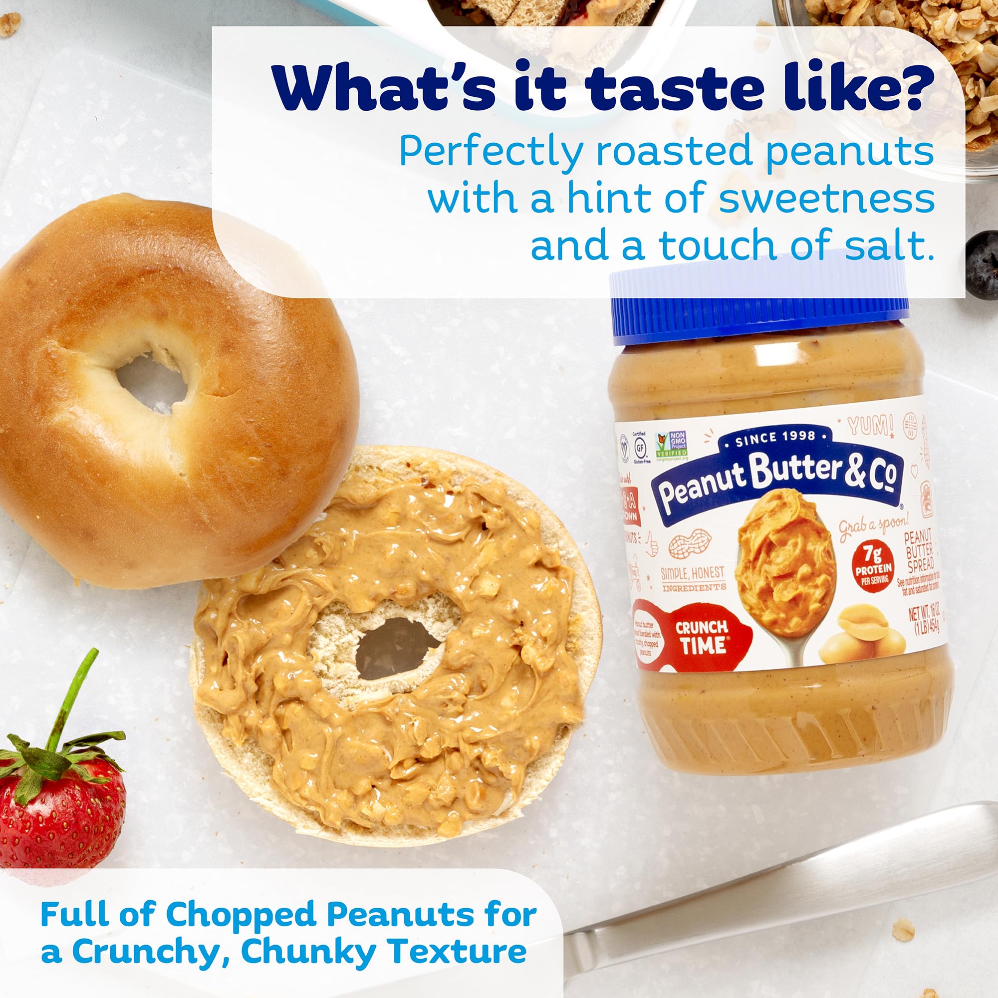 Peanut Butter & Co. spoonful of Crunch Time showing crunchy pieces and spreadability