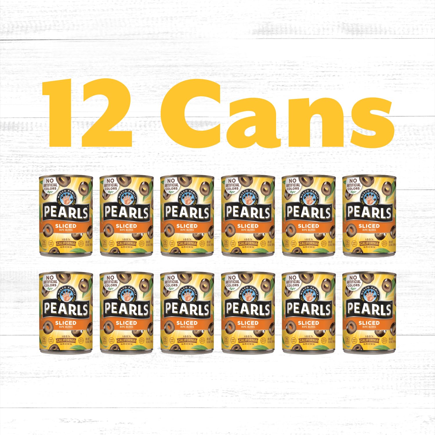 PEARLS open can with sliced olives visible for quick use and serving