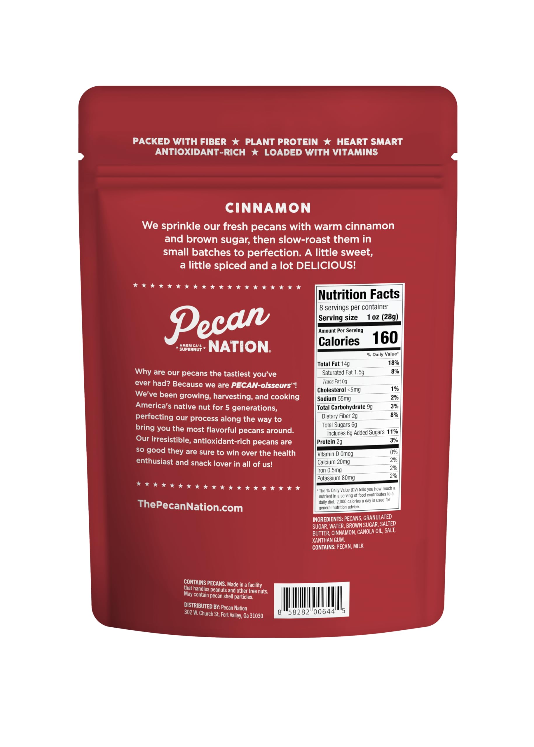 Pecan Nation close-up of cinnamon-roasted pecan texture emphasizing crunchy roasted finish