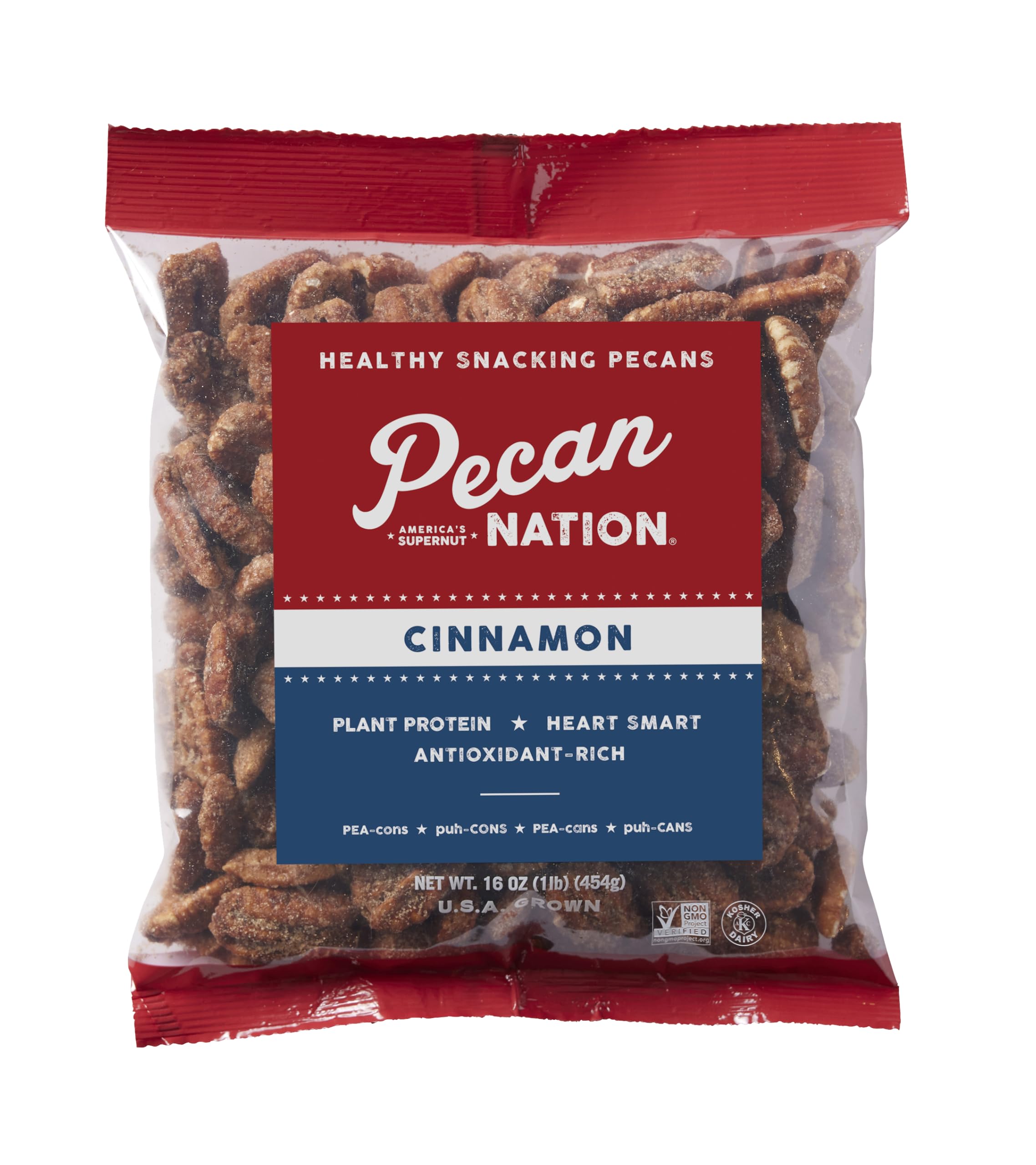 Pecan Nation front pack showing 16 oz bag and product branding for pantry appeal