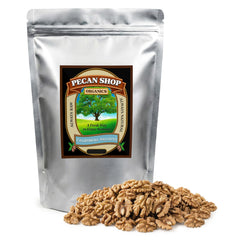 Pecan Shop front packaging 2 lb bag showing organic label and sealed freshness