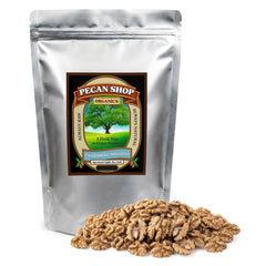 Pecan Shop front packaging showing 2 lb bag and organic label, preserves freshness
