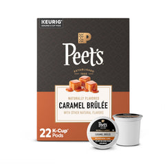 Peet's front box of Caramel Brûlée pods showing branding and count, inviting convenience