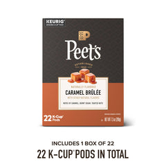 Peet's Caramel Brûlée K-Cup close-up showing pod texture and easy-use benefit