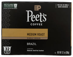 Peet's Coffee front packaging showing pods and brand for convenient smooth flavor
