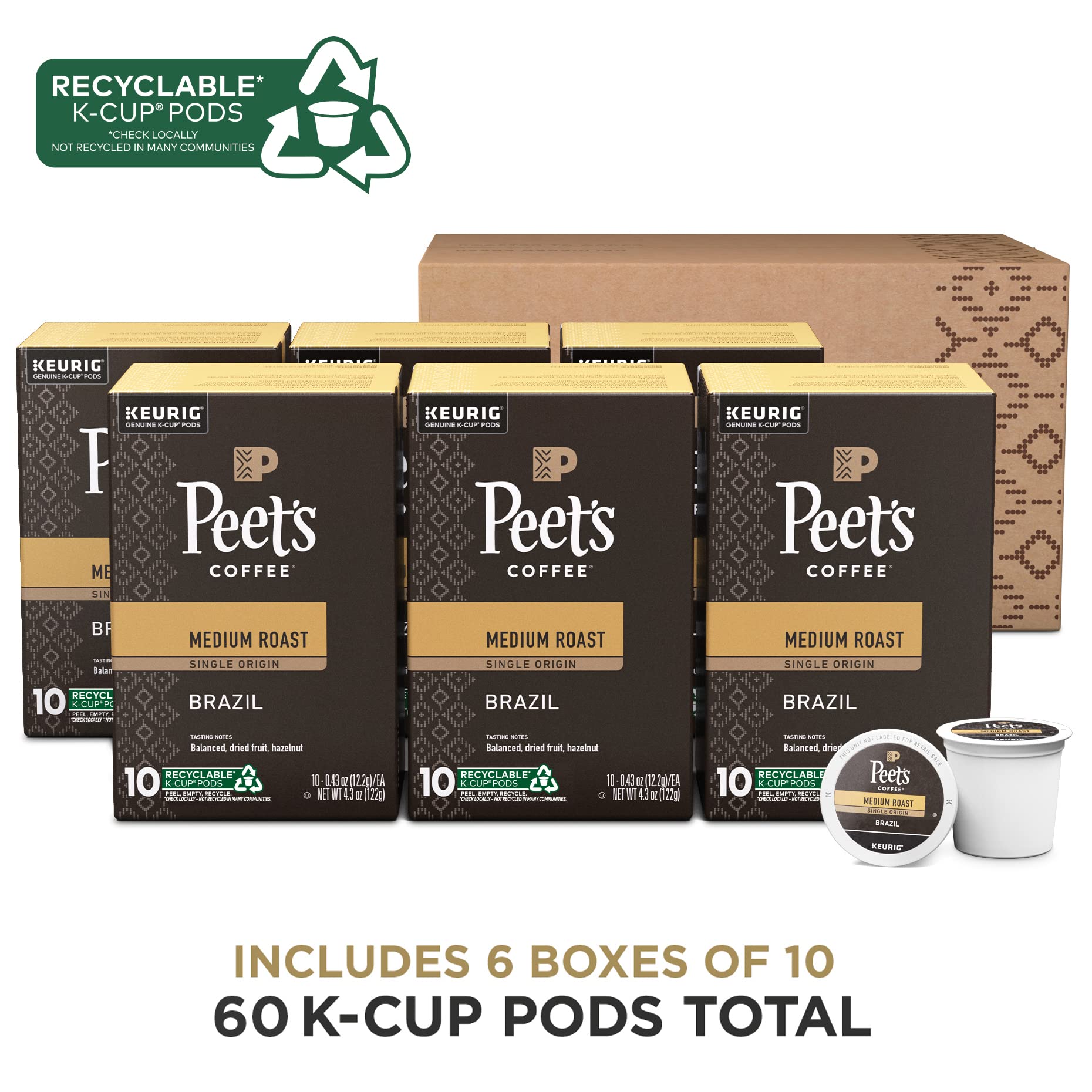 Peet's Coffee K-Cup pod top label close-up offering clear brew instructions and freshness