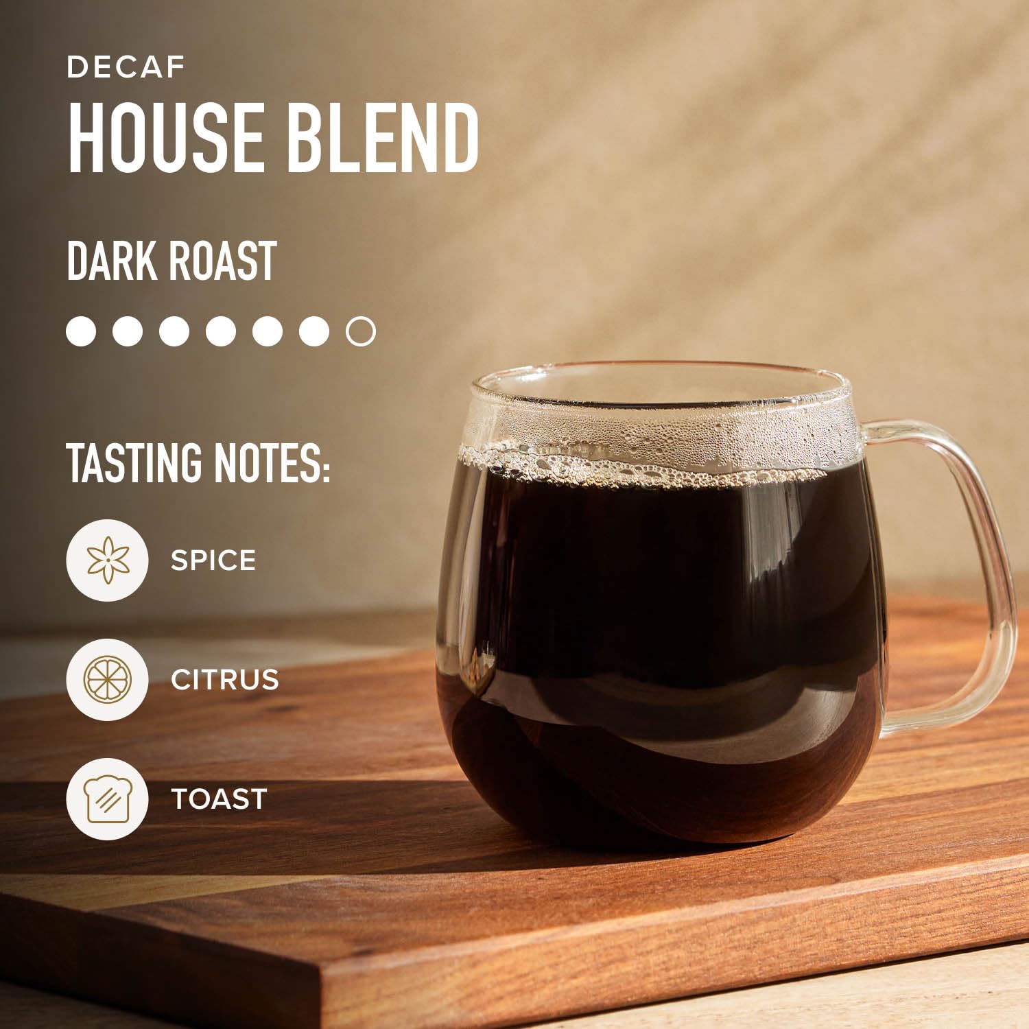 Peet's Coffee brewed cup top view displaying rich crema and aroma appeal