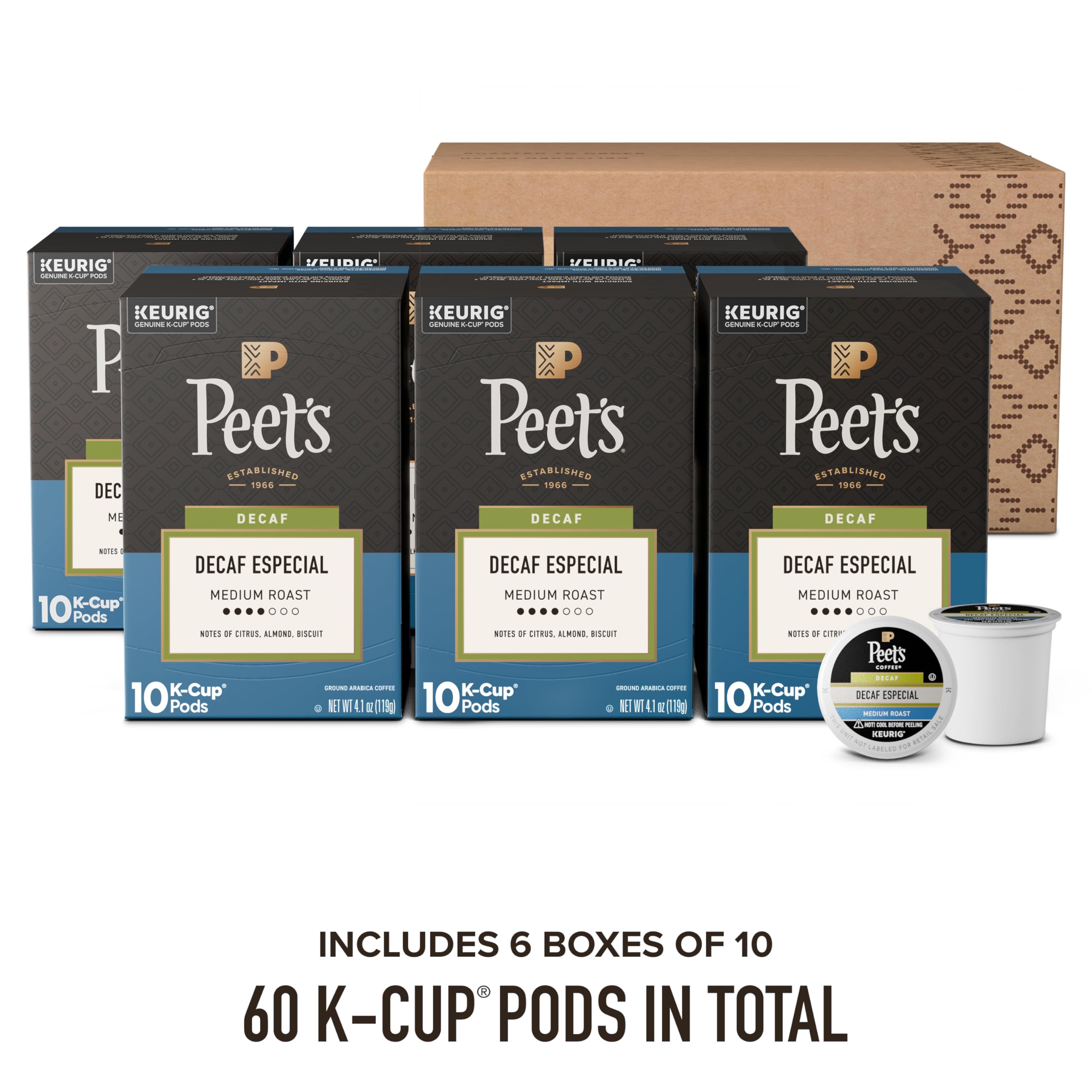 Peet's Coffee box opened with K-Cup pods visible for quick brewing