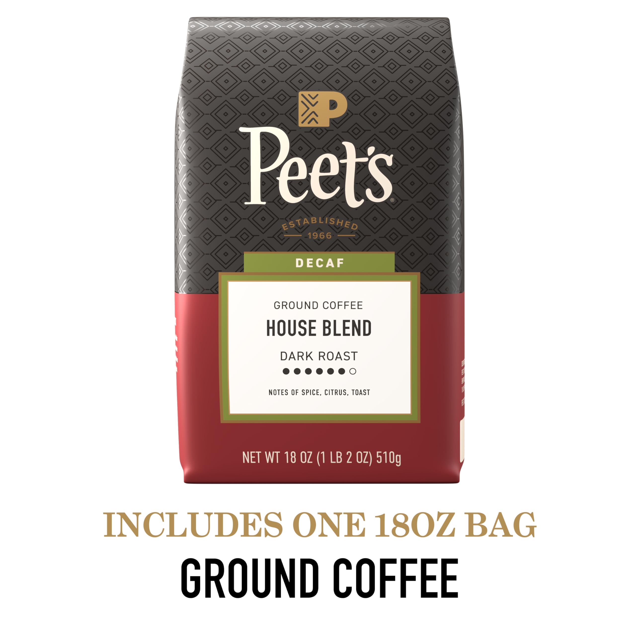 Peet's Coffee label close-up highlighting blend name and roast for clarity