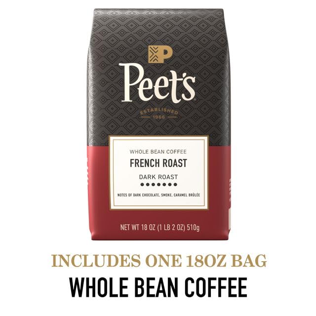 Peet's beans in ceramic scoop showing whole-bean quality and roast consistency benefit