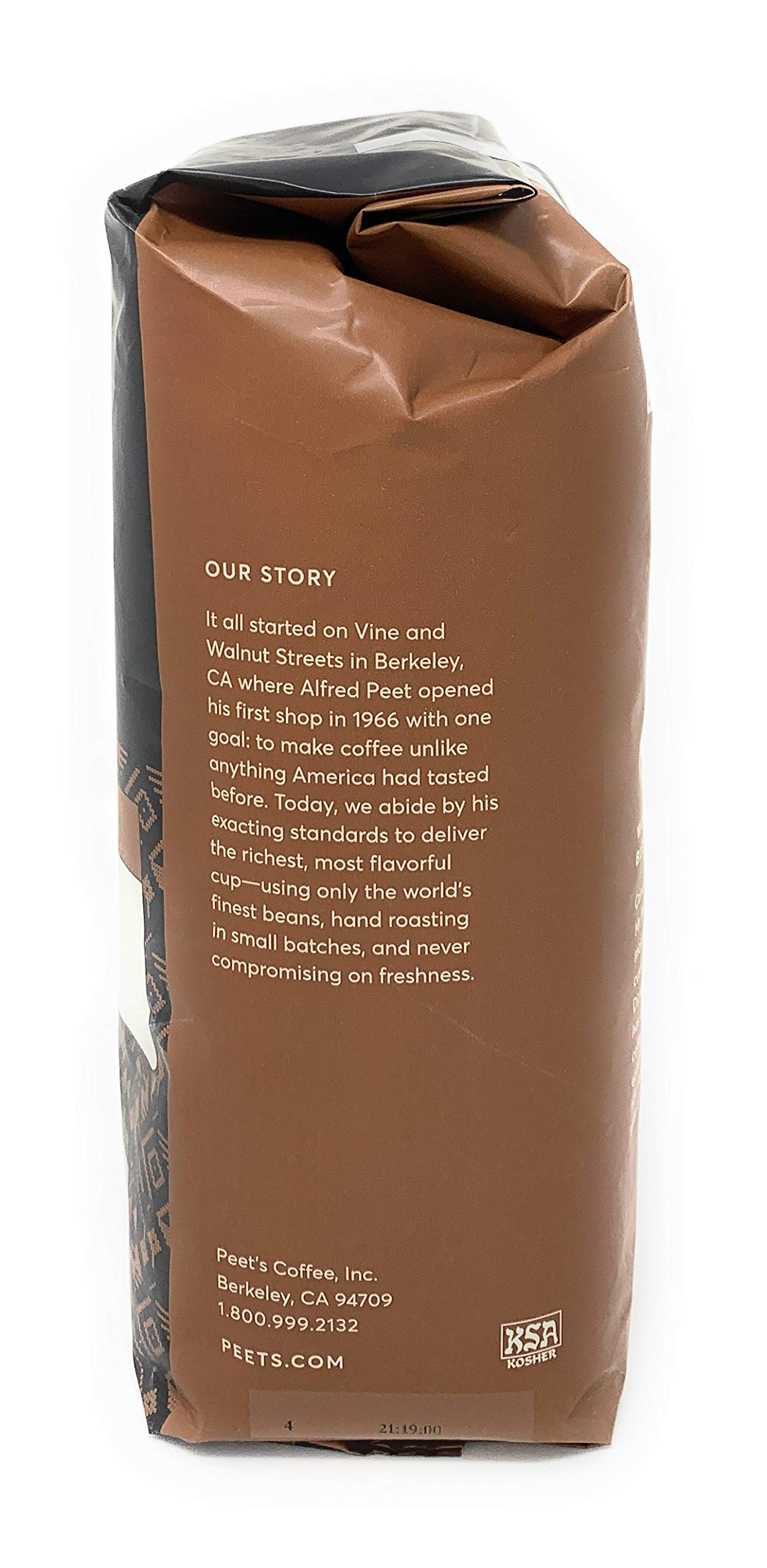 Peet's close-up of whole beans revealing dark roast texture and aroma