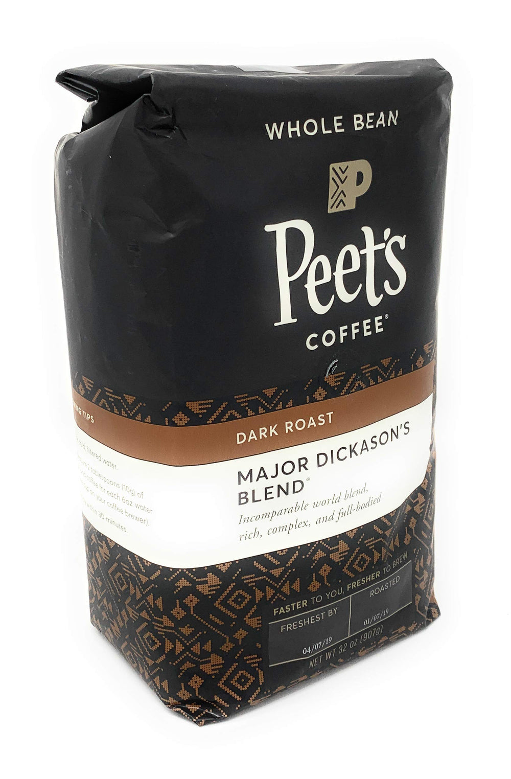 Peet's beans next to measuring spoons showing 32oz quantity benefit