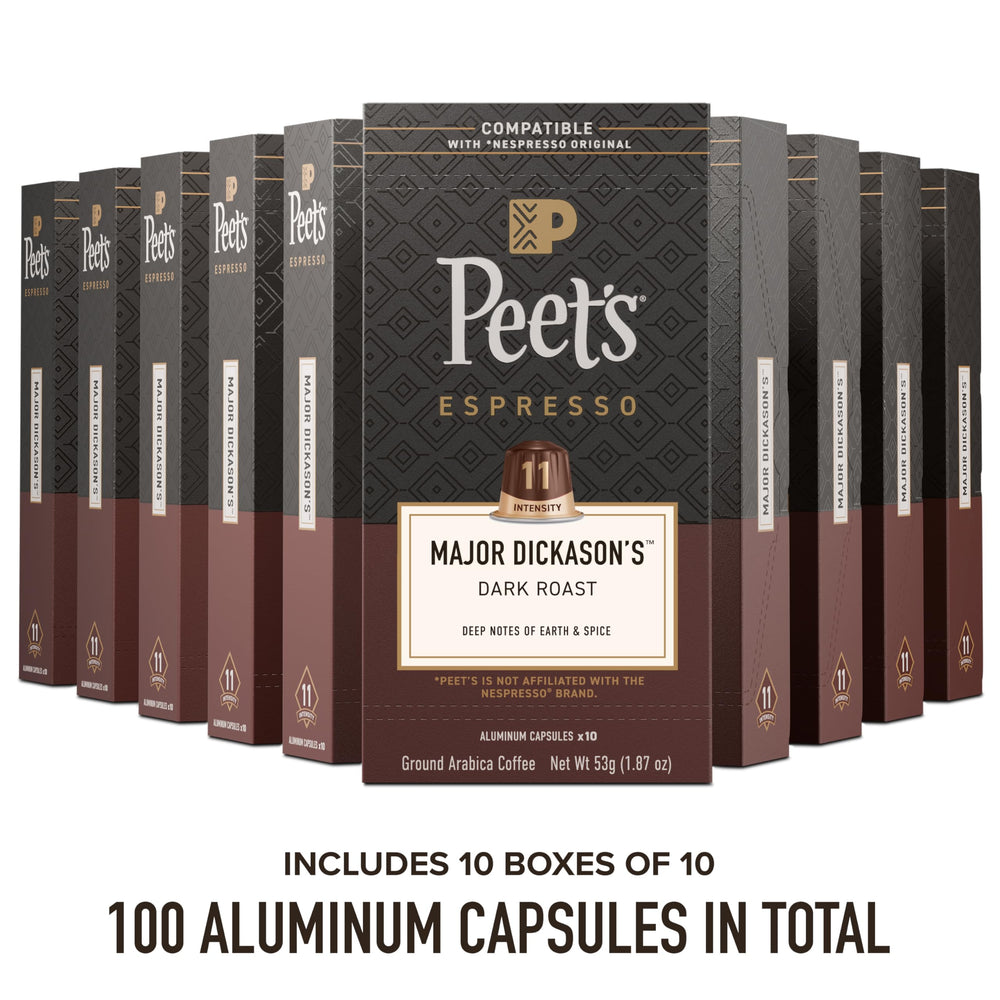 Peet's close-up aluminum capsule highlighting sealed freshness and aroma