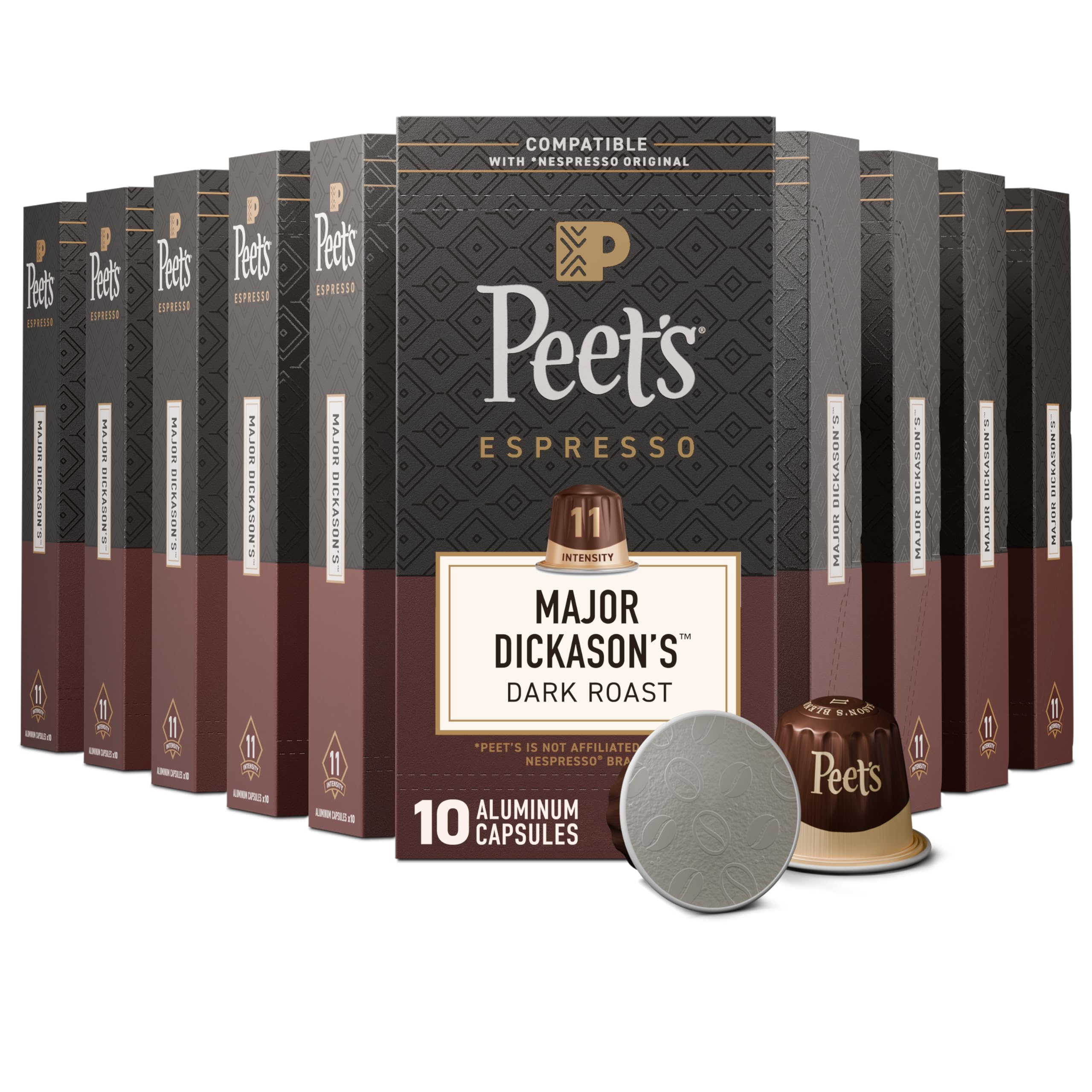 Peet's front packaging showing 100-count box and bold branding benefit freshness