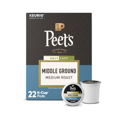 Peet's Middle Ground front box showing packaging and 22 pods, emphasizes convenience