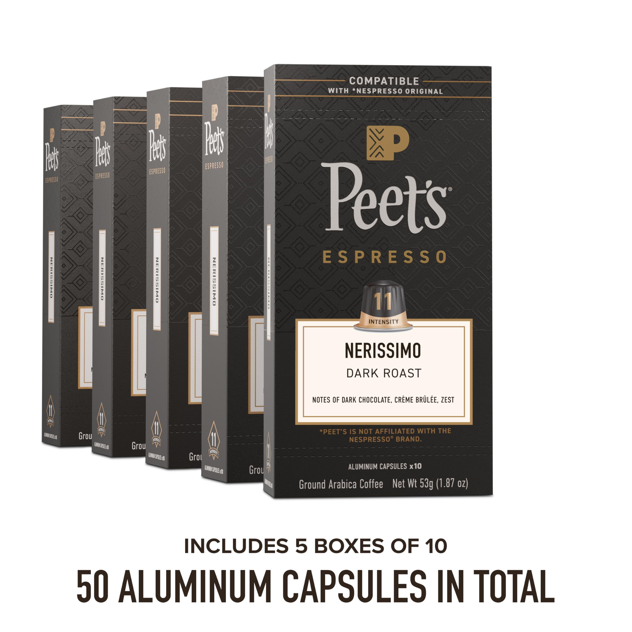 Peet's Nerissimo capsule close-up showing aluminum seal and preserved aroma benefit