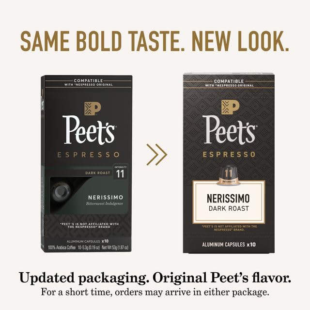 Peet's Nerissimo capsules lined up to show uniform single-serve dosing benefit