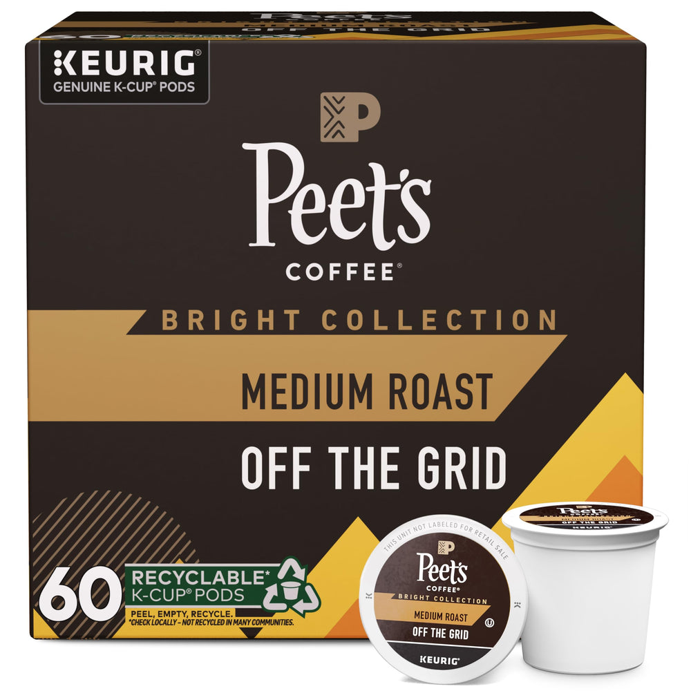 Peet's front packaging of Off The Grid 60-count showing brand and blend benefits