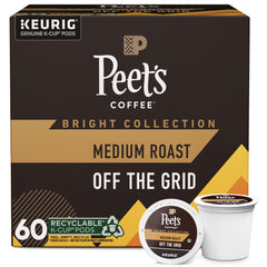 Peet's front packaging of Off The Grid 60-count showing brand and blend benefits
