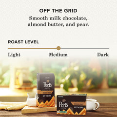 Peet's top-down view of ground coffee from Off The Grid showing smooth medium-roast texture