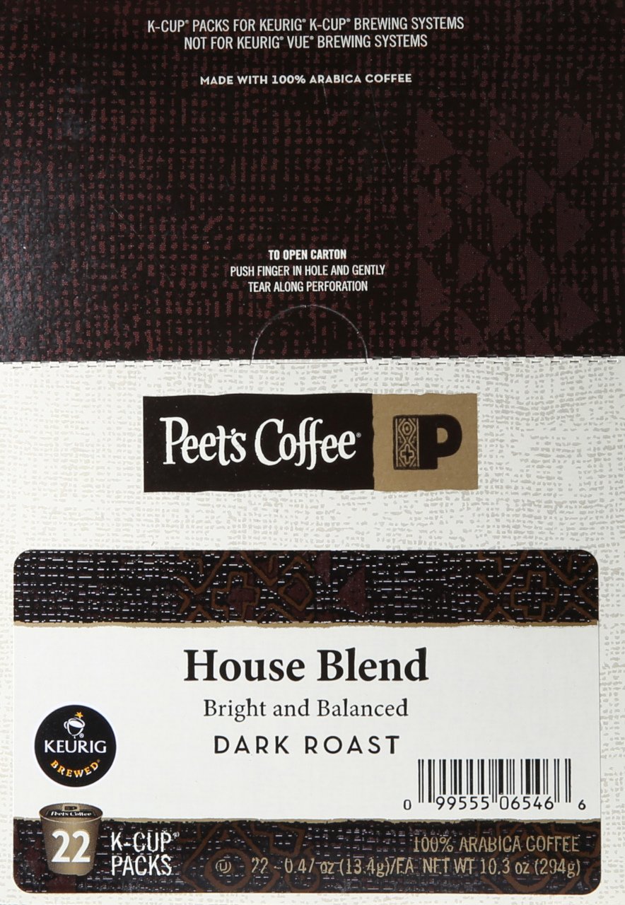Box of Peet's K-Cups next to common items showing 22-count size and convenience