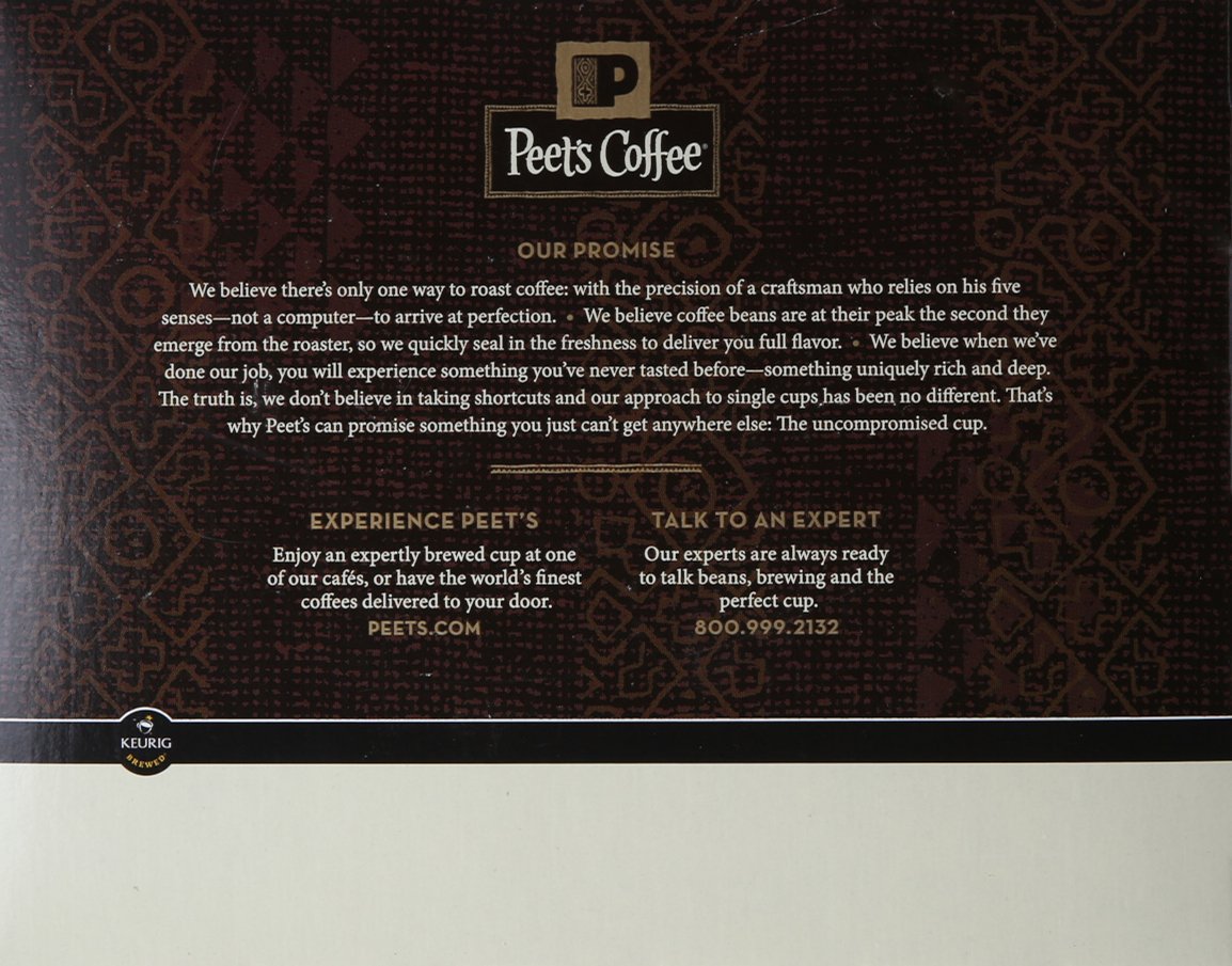 Steaming cup poured from Peet's K-Cup in kitchen scene highlighting enjoyable aroma