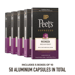 Peet's Ricchezza aluminum capsule close-up highlighting sealed freshness
