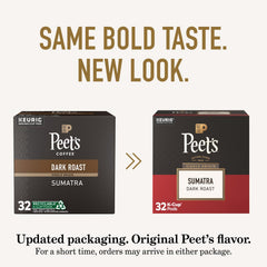 Peet's Coffee roasted Sumatra beans detail highlighting dark roast texture and deep flavor benefit