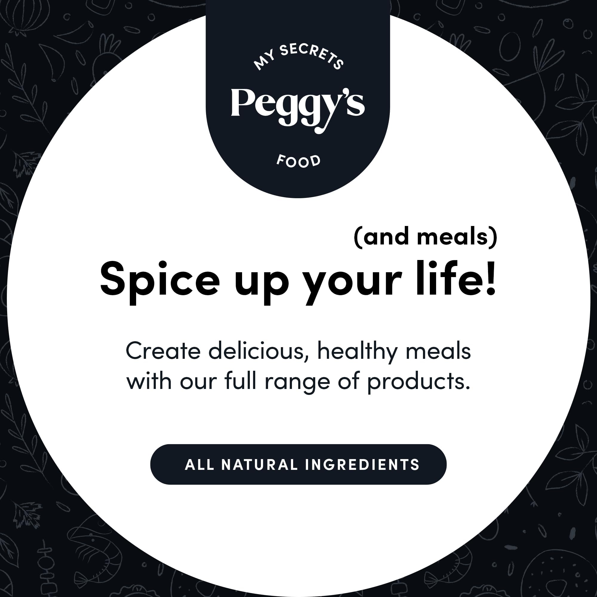 Peggy's Food bottle beside a measuring spoon to show 12 oz scale