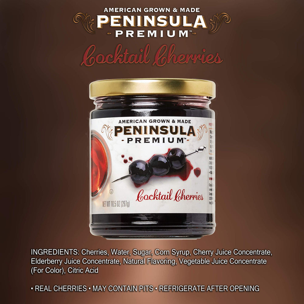 Peninsula Premium open jar revealing whole cherries and syrup benefit: rich texture ready to use