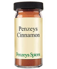 Penzeys jar front label on counter showing size and blend, convenient use
