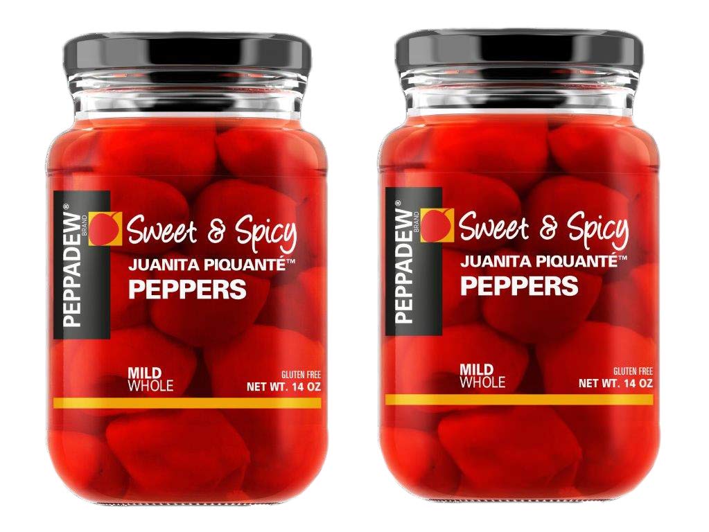 PEPPADEW jar front view showing label and bright whole peppers, convenient pantry staple