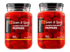 PEPPADEW jar front view showing label and bright whole peppers, convenient pantry staple