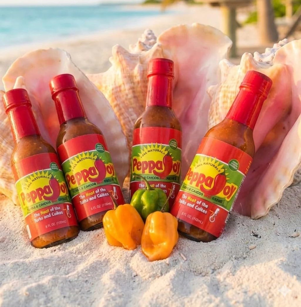 Peppajoy close-up shows guava texture and sauce color, brand conveys fruity richness