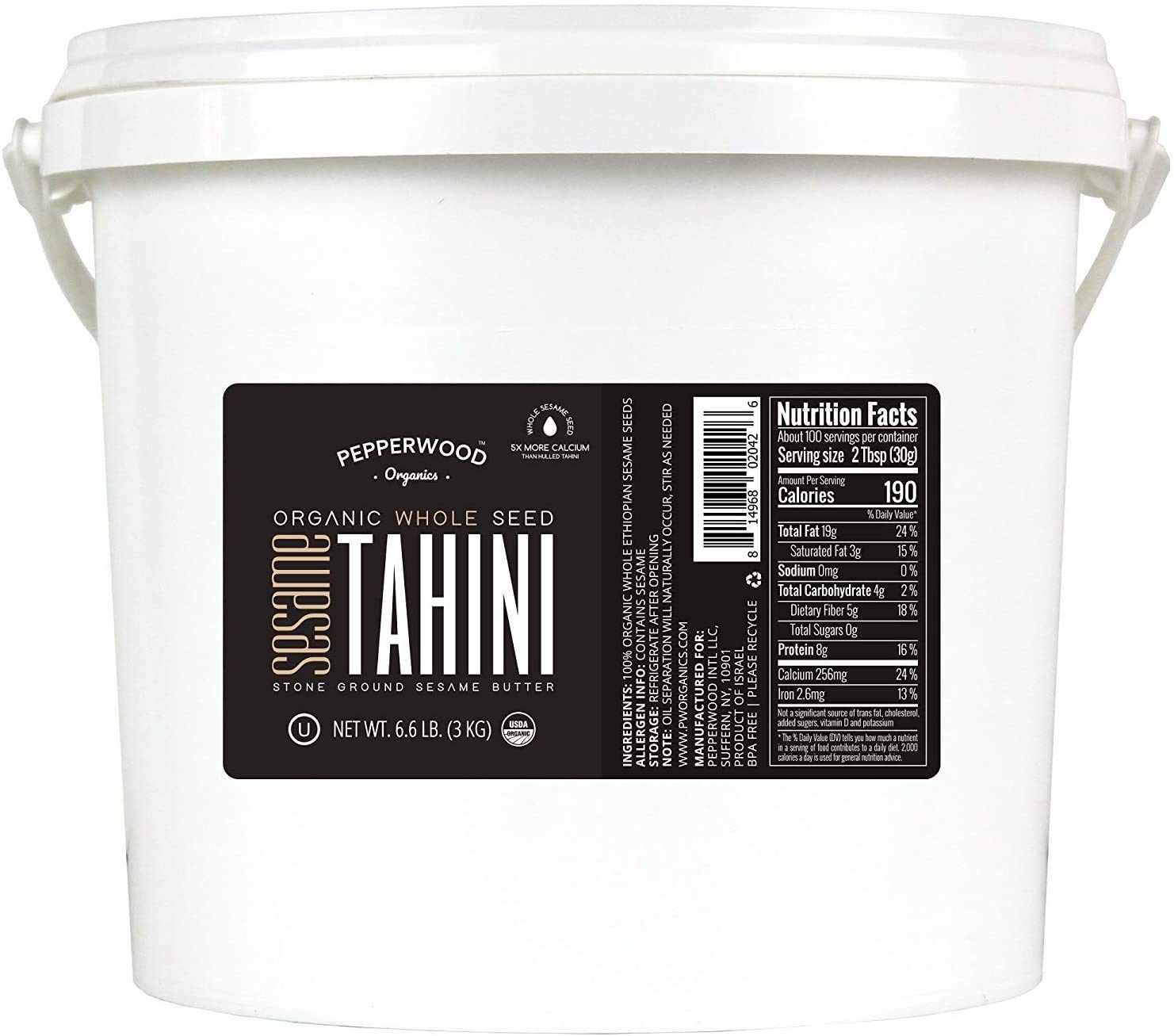 Pepperwood Organics front bucket showing label and 6.6 lb size for bulk use
