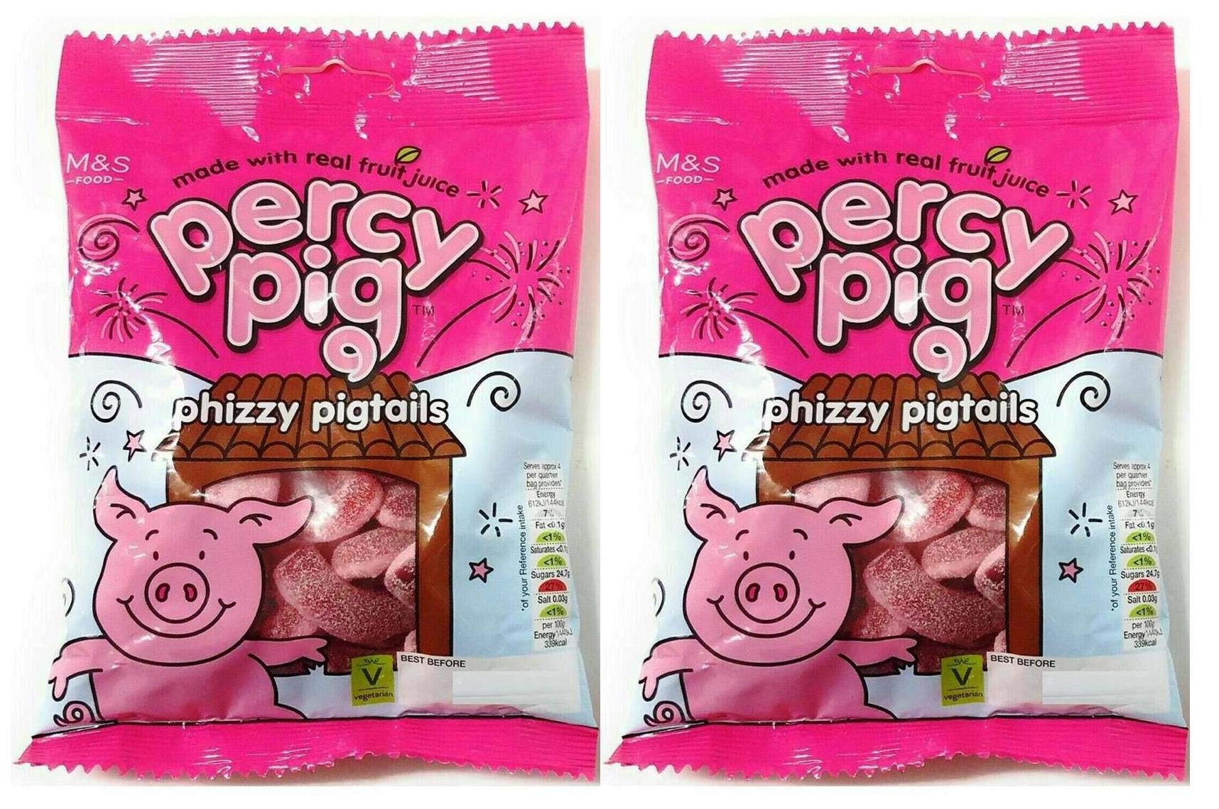 Percy Pigs front packaging showing two 170g bags and clear branding benefit freshness