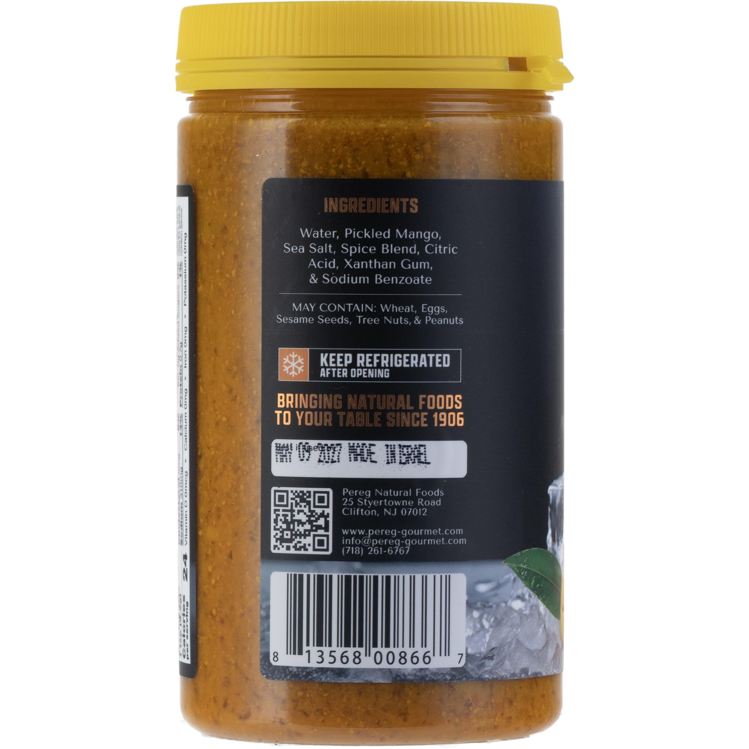 Pereg Amba jar in hand for scale showing 13 oz portion size