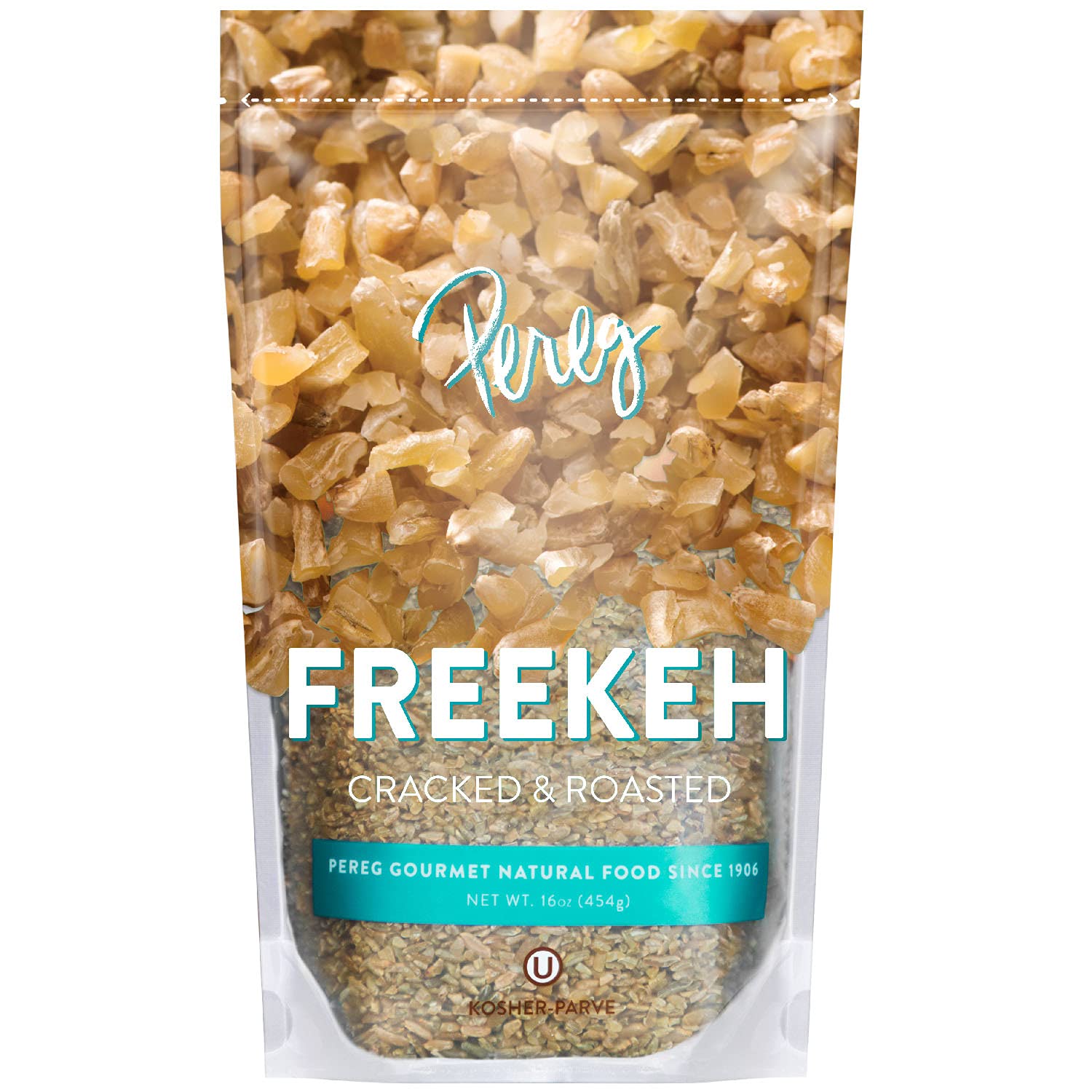 Pereg front packaging showing 16oz pouch and product benefit of freshness