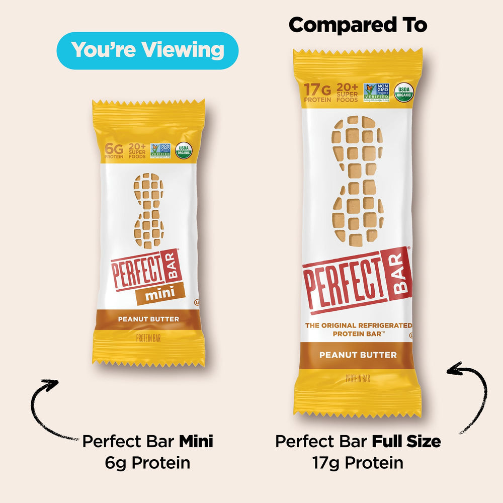 Perfect Bar mini peanut butter bar being eaten on a trail, convenient outdoor energy
