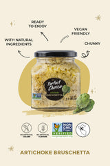 Perfect Choice open jar top view revealing ready-to-eat artichoke spread and convenience