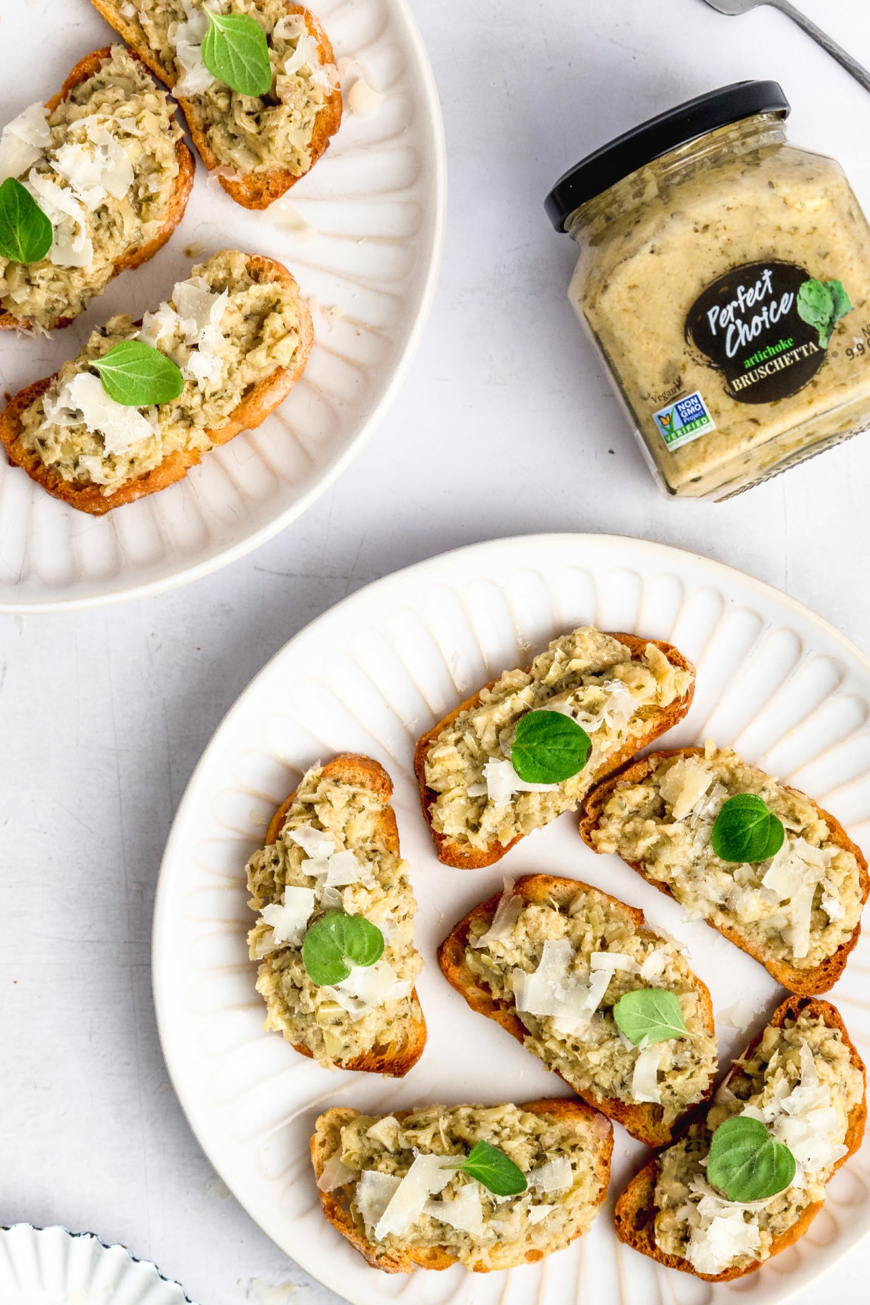 Perfect Choice spread on crostini for easy entertaining and immediate flavor lift